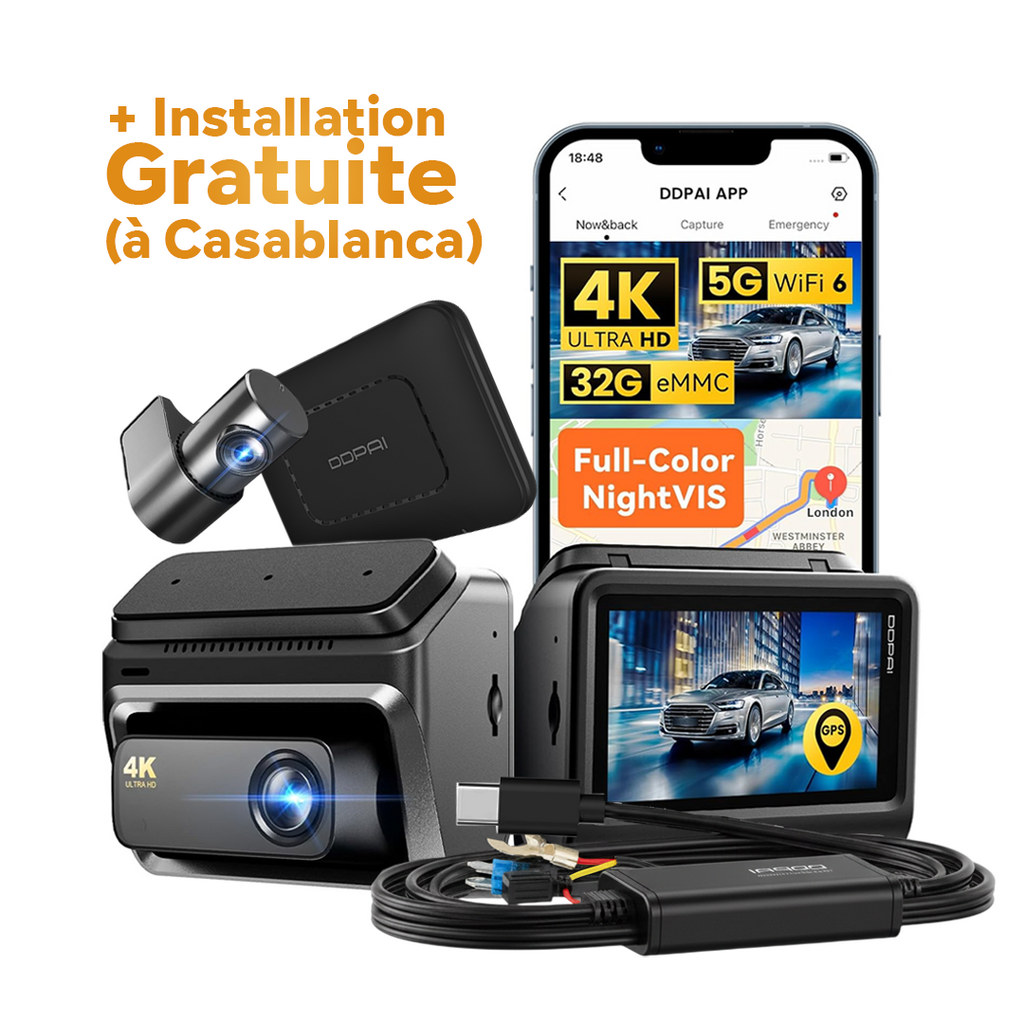 Pack : DDPAI Z60 4G Dash Cam + DDPAI Kit Hardwire + Installation Gratuite (Casablanca)