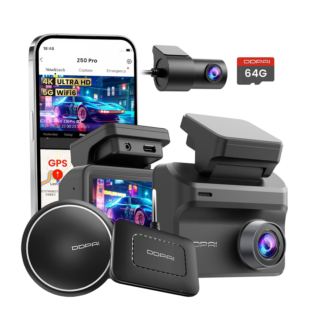Pack DDPAI Z50 Pro Dual 4G GPS Dash Cam + Carte Mémoire 64 + Diffuseur GOBY